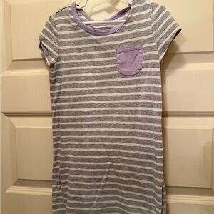 Lands End Striped Gray and Purple T-Shirt Dress